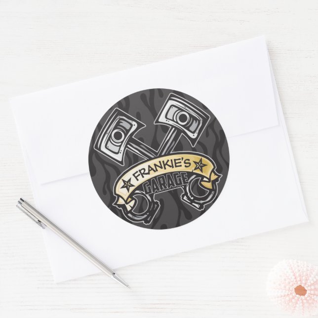 Adesivo Redondo Pistões de Rod Quente Fantasmas Chama Chamas Perso (Envelope)