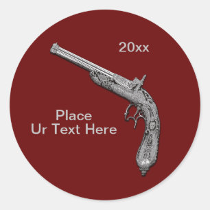 Adesivo Redondo Pistola Mostra Vermelho Personalizado