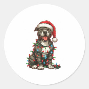 Adesivo Redondo Pit bull Cachorro Noite Noel Hat Neve