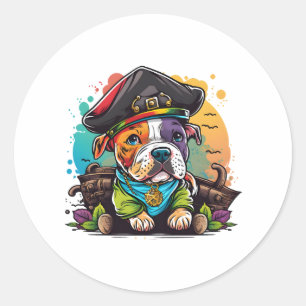 Adesivo Redondo Pit Bull Dog Pirata