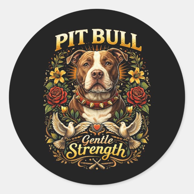 Adesivo Redondo Pit Bull: Força Gentil (Frente)