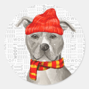 Adesivo Redondo Pit Bull Staffordshire e Wothe Word Art Natal