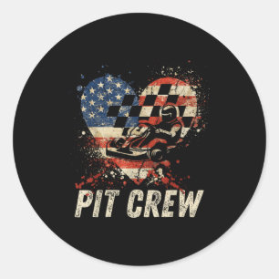 Adesivo Redondo Pit Crew Xadrez Carro Corrida Coração Bandeira EUA
