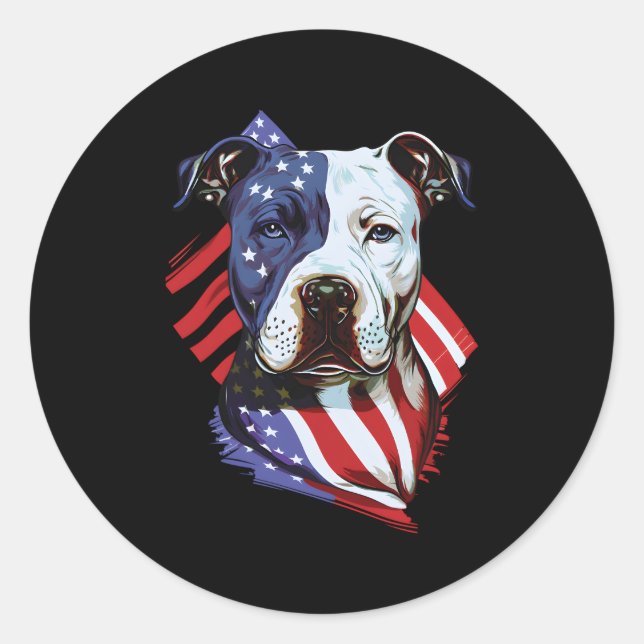 Adesivo Redondo Pitbull Americano com Ilustração de Bandeira Ameri (Frente)