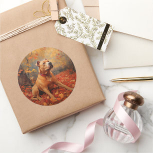 Adesivo Redondo Pitbull no outono Folhas caem inspiração