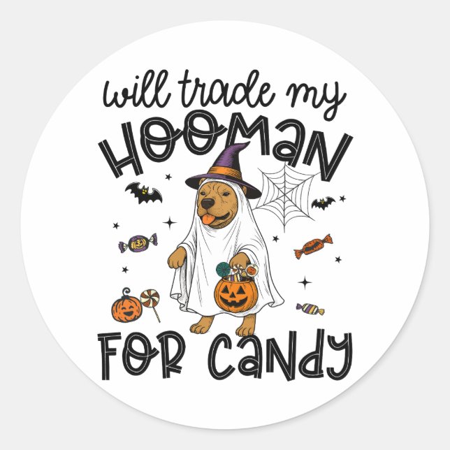 Adesivo Redondo Pitpull Dog Halloween Ghost Spooky (Frente)