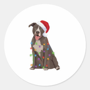 Adesivo Redondo Pittie Pitbull Natal Luzes Xmas Cachorro Lover