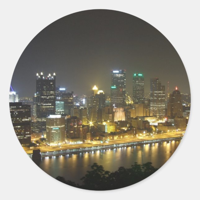 Adesivo Redondo Pittsburgh à noite (Frente)
