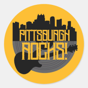 Adesivo Redondo Pittsburgh Pennsylvania Steel City Skyline Music C