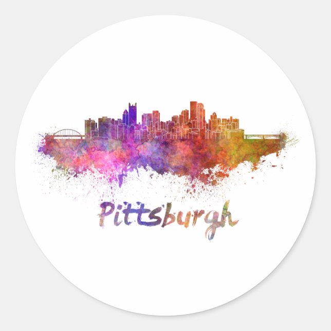 Adesivo Redondo Pittsburgh skyline in watercolor (Frente)