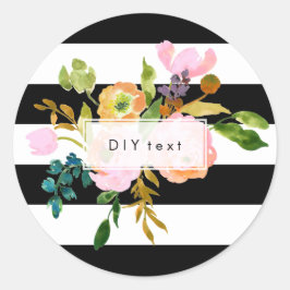 Adesivo Redondo PíxDezine aquarela floral/listras