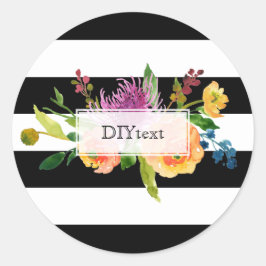 Adesivo Redondo PíxDezine aquarela floral/listras