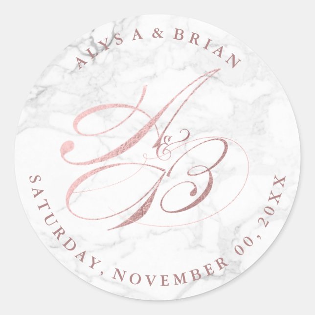 Adesivo Redondo PixDezine DIY Monogramas/Marble/Faux Rosa Dourado (Frente)