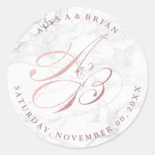 Adesivo Redondo PixDezine DIY Monogramas/Marble/Faux Rosa Dourado