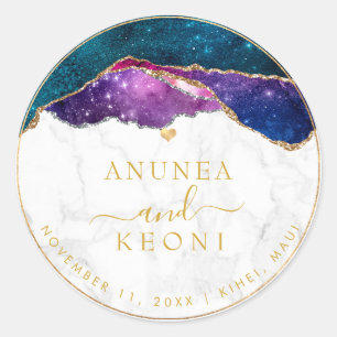 Adesivo Redondo PixDezine Galaxy Agate Marble Faux Dourado Heart