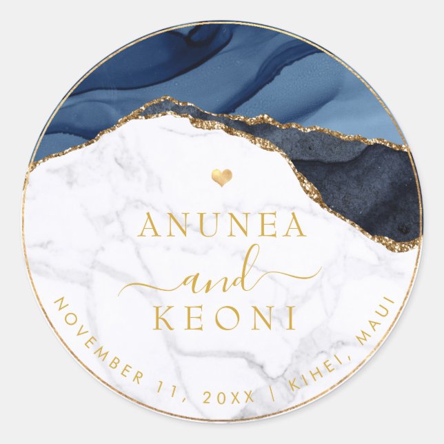 Adesivo Redondo PixDezine H2 Blue Agate + Marble Faux Gold Heart (Frente)