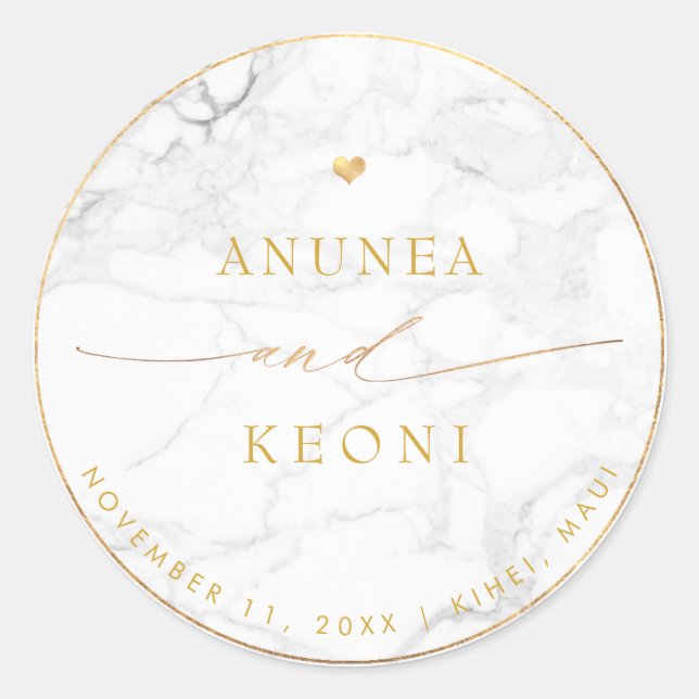 Adesivo Redondo PixDezine Marble Faux Dourado Heart Classic Round  (Frente)