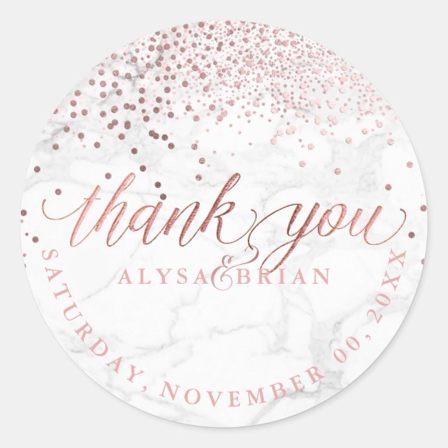 Adesivo Redondo PixDezine Marble/Faux Rosa Dourada Confetti Obriga (Frente)