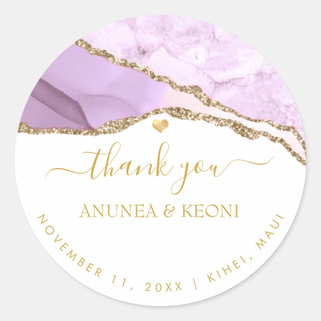 Adesivo Redondo PixDezine Watercolor Agate Roxo Veias Douradas (Frente)