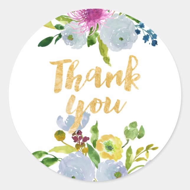 Adesivo Redondo PixDezine watercolor floral/ranúculo azul (Frente)