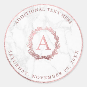 Adesivo Redondo PixDezines A-Z, DIY Falso Monograma de Ouro Rosa +