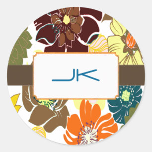 Adesivo Redondo PixDezines Alegra Floral Retro, Monograma