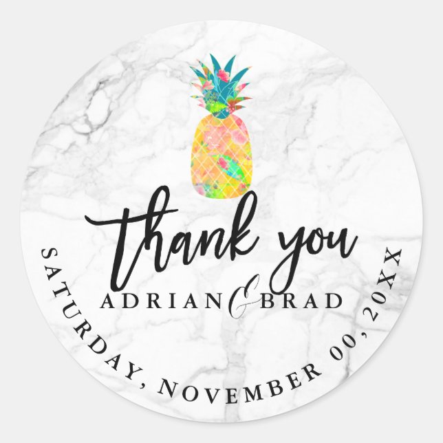 Adesivo Redondo PixDezines Aloha Abacaxi/Marble (Frente)