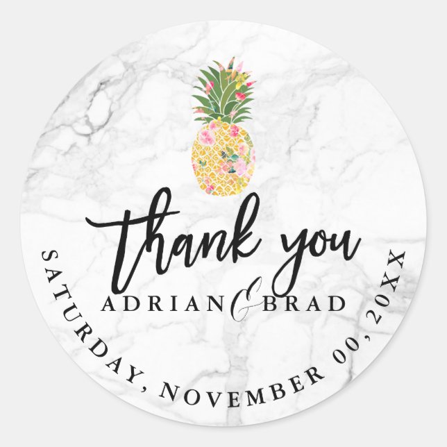 Adesivo Redondo PixDezines Aloha Abacaxi/Marble (Frente)