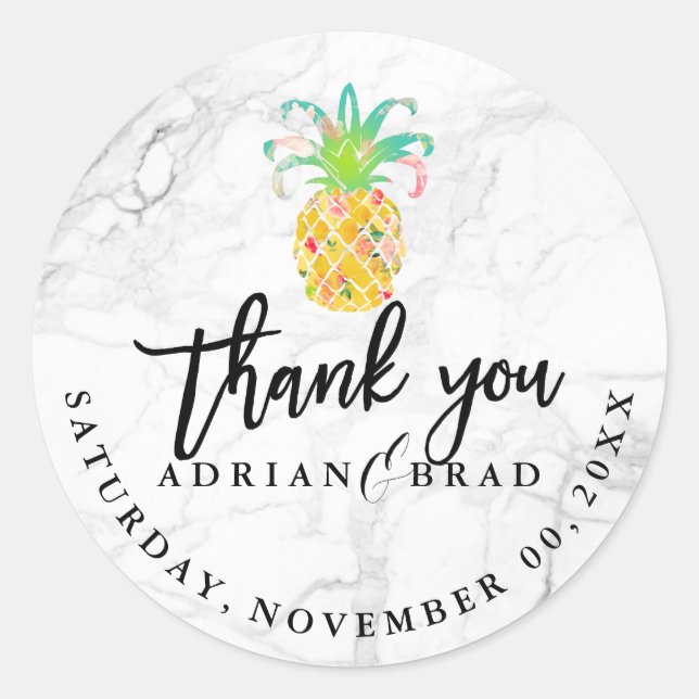 Adesivo Redondo PixDezines Aloha Abacaxi/Marble (Frente)