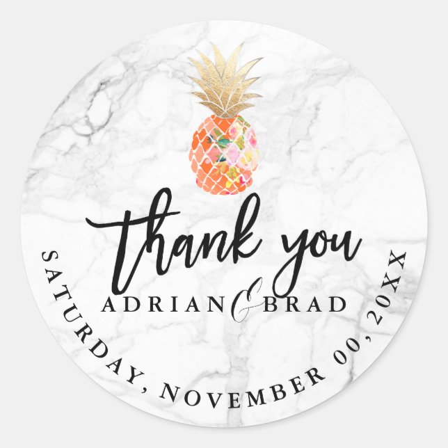 Adesivo Redondo PixDezines Aloha Abacaxi/Marble (Frente)