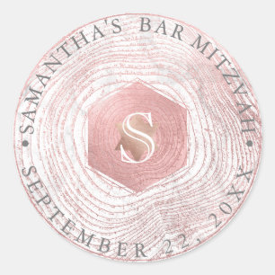 Adesivo Redondo PixDezines Anéis de Árvore em Rose Gold Falso Mitz