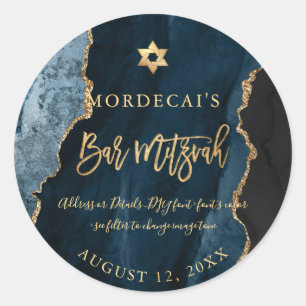 Adesivo Redondo PixDezines Aquarela Bar Azul De Agato Teal Mitzvah
