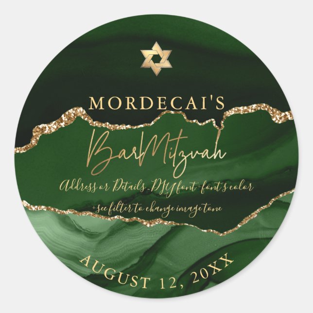 Adesivo Redondo PixDezines Aquarela Bar Mitzvah Esmeralda (Frente)