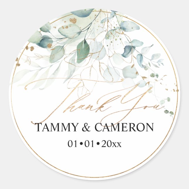 Adesivo Redondo PixDezines Aquarela Elegante Folhagem Eucalipto  (Frente)