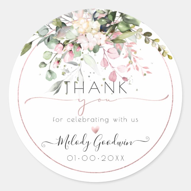 Adesivo Redondo PixDezines Aquarela Eucalipto Goma Elegante Bege (Frente)