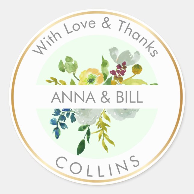 Adesivo Redondo PixDezines Aquarela Flor/Ranunculus/Obrigado (Frente)