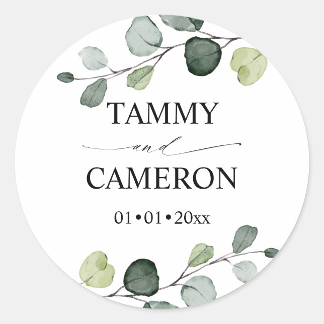Adesivo Redondo PixDezines Aquarela Rústica Eucalyptus (Frente)