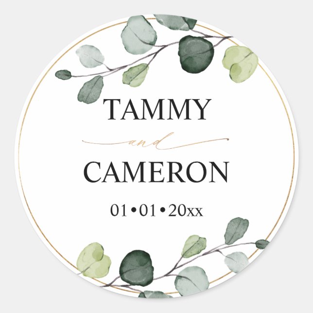 Adesivo Redondo PixDezines Aquarela Rústica Eucalyptus (Frente)