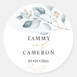 Adesivo Redondo PixDezines Aquarela Simples Eucalipto Azul