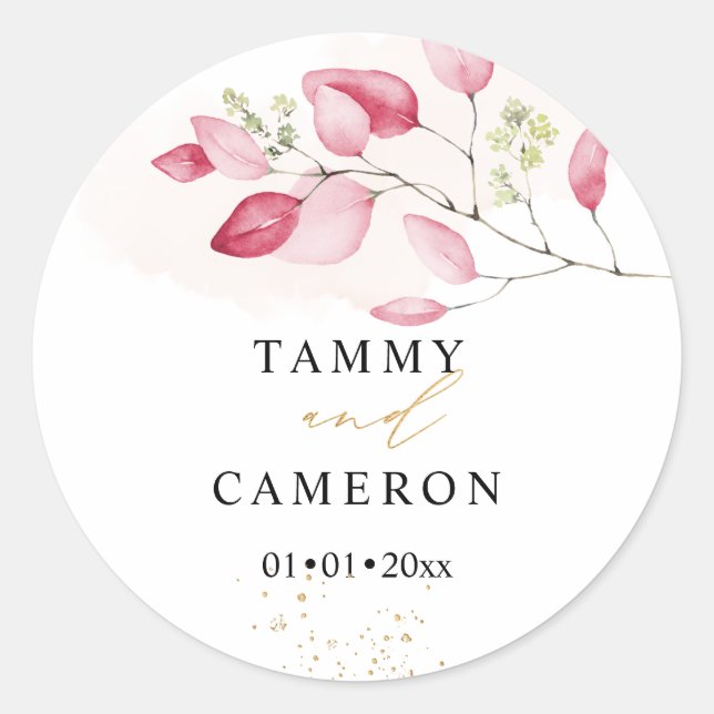 Adesivo Redondo PixDezines Aquarela Simples Folha de Eucalipto Ros (Frente)