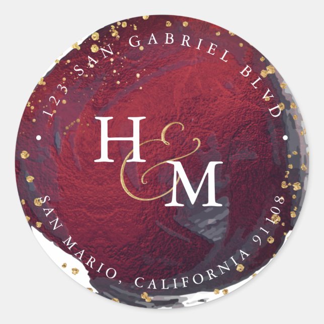 Adesivo Redondo PixDezines Borgonha Falso Ouro Símbolo Ampersand S (Frente)