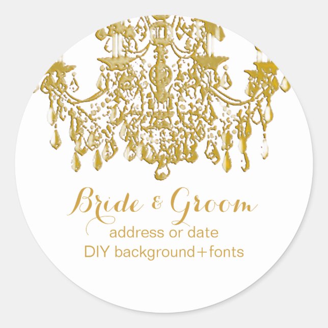 Adesivo Redondo PixDezines - Chandelier de cristal de tom de ouro (Frente)