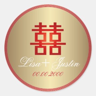 Adesivo Redondo PixDezines dupla felicidade chinesa
