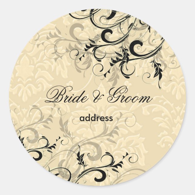 Adesivo Redondo PixDezines EBONY SWIRLS/IVORY BAROQUE DAMASK (Frente)