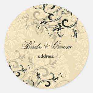 Adesivo Redondo PixDezines EBONY SWIRLS/IVORY BAROQUE DAMASK