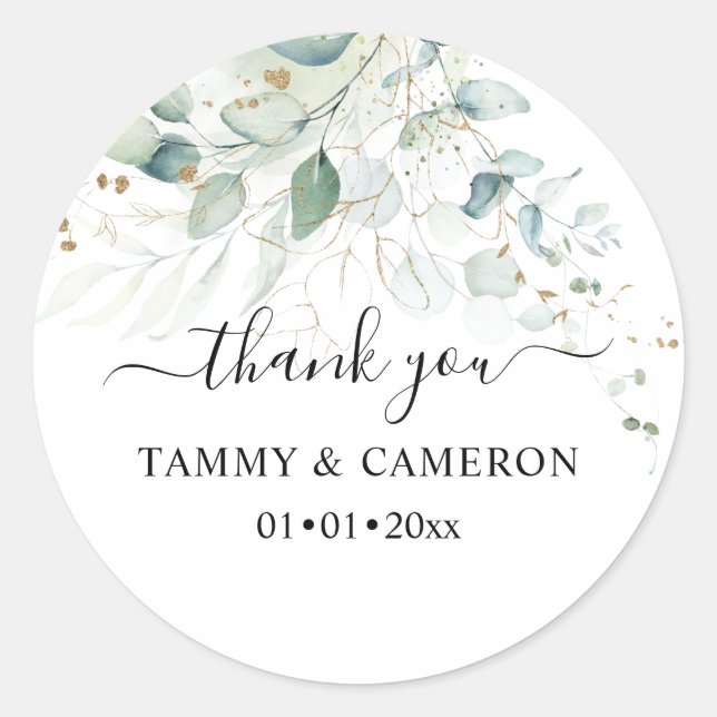 Adesivo Redondo PixDezines Elegante Aquarela Verde Eucalipto  (Frente)