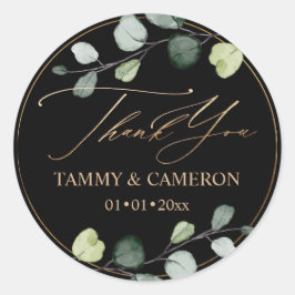 Adesivo Redondo PixDezines Elegante Eucalipto Preto Verde Dourado 