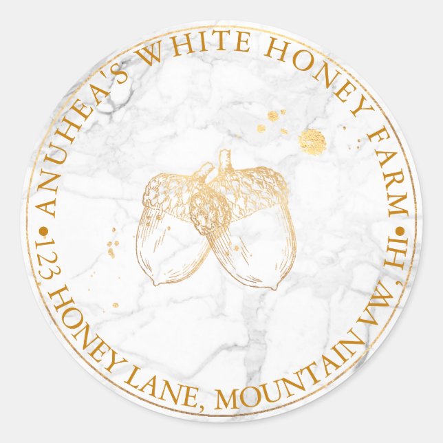 Adesivo Redondo PixDezines FAUX ACORNS DOURADOS+MARBLE (Frente)