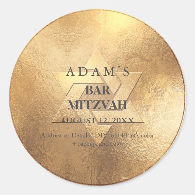 Adesivo Redondo PixDezines Faux Bar Dourado Mitzvah / Bat Mitzvah (Frente)