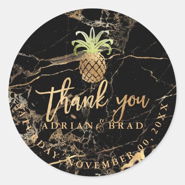 Adesivo Redondo PixDezines Faux Dourado Abacaxi/Mármaco Dourado Pr (Frente)